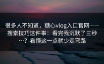 很多人不知道，糖心vlog入口官网——搜索技巧这件事：看完我沉默了三秒…？看懂这一点就少走弯路